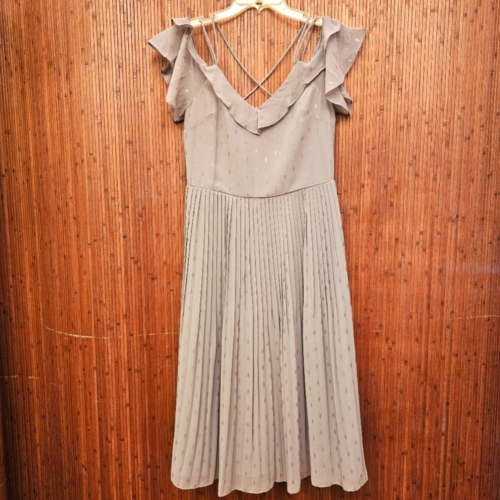 Periwinkle Gray Drop Sleeve Pleated Dress
